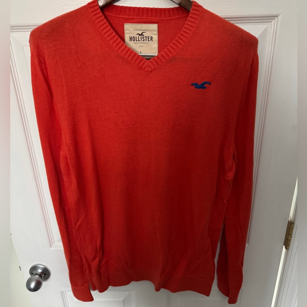 Hollister Men’s Muscle V-Neck Sweater - Size Large - Bright Orange